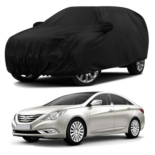 Sulfar 100% Water Resistant Car Body Cover Compatible with Mirror & Antenna Pockets for Hyundai Sonata (Triple Stitched, Full Bottom Elastic, Black)