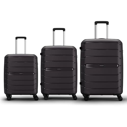 Aristocrat Liberty 8 Wheel Set of 3 Large Size (Check-in), Medium Size (Check-in) & Cabin (Small Size) Hard Case Trolley Bags, Lightweight Polypropylene Luggage, 3-Yr Global Warranty, Saddle Brown