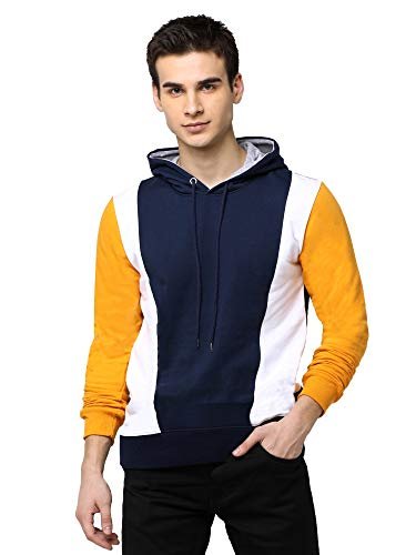 Maniac Color Block Men’s Fullsleeve Hooded Yellow Cotton Slim Fit Tshirt