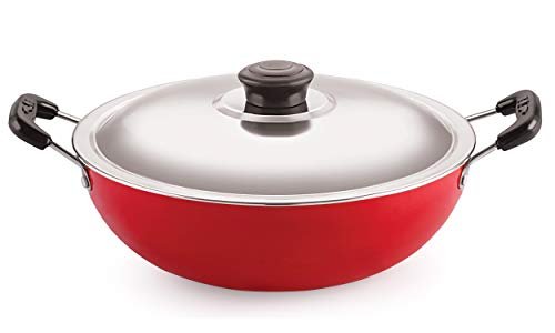 Nirlon Nonstick Aluminium Deep Fry Kadai/Wok 22cm with Stainless Steel Lid, Capacity 2.2 Litre[New_26mm_Classic_DKD(M)]