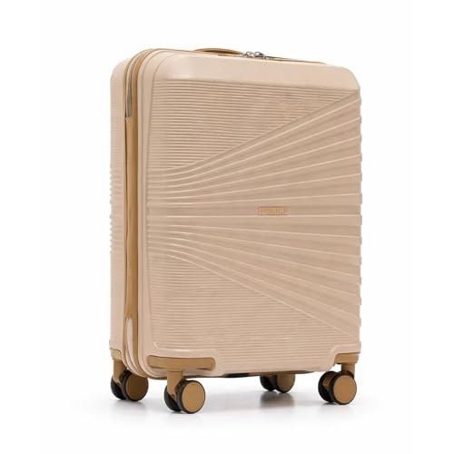 Police Origine Cabin Trolley | 65L Capacity TSA Lock 8 Smooth 360° Spinner Wheels Telescopic Handle PP Hard Shell | Lightweight 20″ Cabin Luggage for Travel & Weekend Trips (Beige/TAN) (Baby pink/Tan)