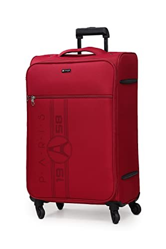 Verage Paris 70 cm Soft Sided Medium Check in Suitcase Luggage Bag with Telescopic Trolley and 360 Spinner 4 Wheels (Red, 24 Inch)