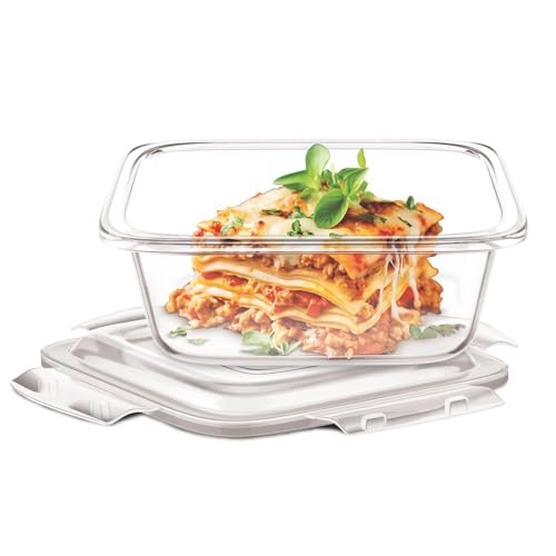 Signoraware Safe N Store Glass Square Container | Airtight & Leakproof | Microwave Safe | Ideal for Meal Prep, Leftovers, Salads, Curries and Kitchen Storage (1.2Ltr | Clear)