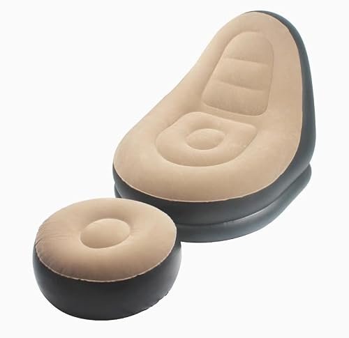 Inflatable Lounge Chair with Footrest and Air Pump, 2-in-1 Portable Recliner Sofa for Indoor, Outdoor, Camping and Travel Use