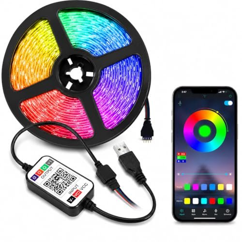 Quace RGB LED Strip Lights for Bedroom (5M/150 LEDs), Bluetooth App & Music Sync, Color Changing LED Lights for Room Decor, Gaming Setup, TV Backlight, Party & Festival Decoration