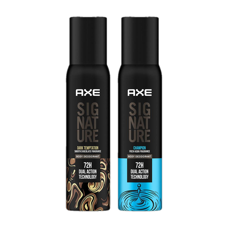 AXE SIGNATURE SIGNATURE Dark Temptation and Champion Deodorant No Gas Body Perfume Deodorant Spray  –  For Men(400 ml, Pack of 2)
