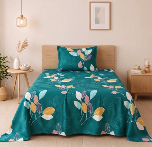 BSB HOME 210 TC Cotton Feel Single Bedsheet with 1 Pillow Cover, Soft & Breathable Floral Printed Bed Sheet, Fade Resistant, Bedding for Home & Bedroom, 60 x 90 Inches (152 x 229 cm) (Multicolor)