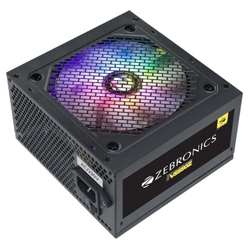 Zebronics Premium Power Supply, Long Flat Cables, Silent 120mm Fan, 12V 32A, 6+2 PCIe, 4+4 CPU, 4 x SATA, 2 x MOLEX, RGB Fan, Built-in Protections (VS550Z, Black)