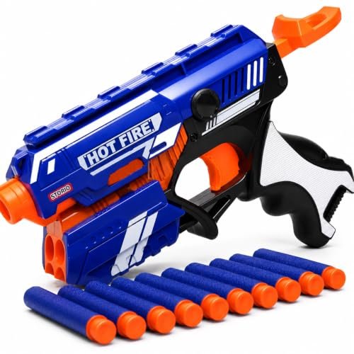 Storio Blaze Storm Hot Fire Soft Bullet Gun Toy With 10 Safe Soft Foam Bullets, Fun Target Shooting Battle Fight Game For Kids Boys (Blaze Storm- Hot Fire),Multicolor