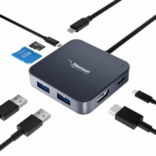 Nextech 7-in-1 USB C Hub for MacBook, Laptop & iPad, 4K HDMI, 100W PD Charging, Dual USB 3.0, USB-C 5Gbps Data Port, TF & Micro SD Card Reader, Multiport Adapter Docking Station