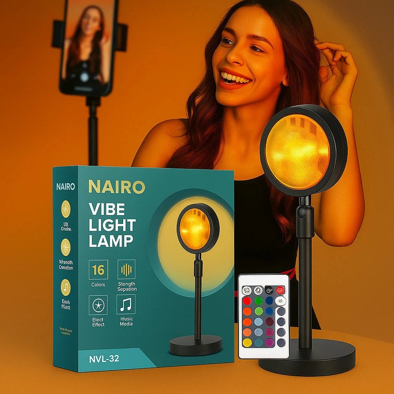 NAIRO Stylish 16-Color Sunset Lamp with Remote | USB Powered Night Light Night Lamp(26 cm, Multicolor)