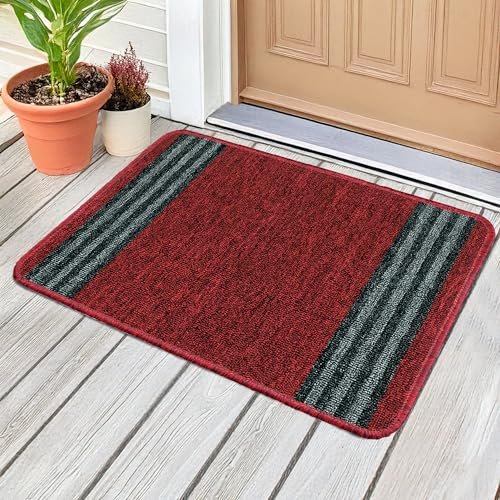 MollisHomes Pack of 1 Nylon Bath Mat Anti-Skid Bathroom Rug | Floor Mat for Bathroom, Entrance, Kitchen, Bedroom & Office | Maroon Stripes Design-(37x57cm)