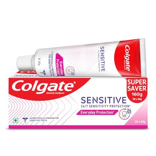Colgate Sensitive Everyday Protection Toothpaste, Combo Pack Of 160g (80g X 2), Specifically Developed For Sensitive Teeth & Healthy Gums, Colgate Toothpaste For Prevention Of Cavities & Plaque