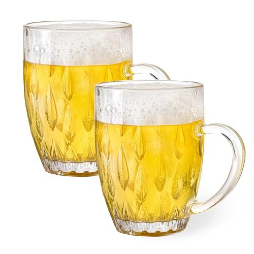 Sipologie Happy Hour Beer Mug 350ml, Set of 2 – Fun and Modern Design for Every Beer Occasion – Ideal for Gifting, Transparent (Wave)
