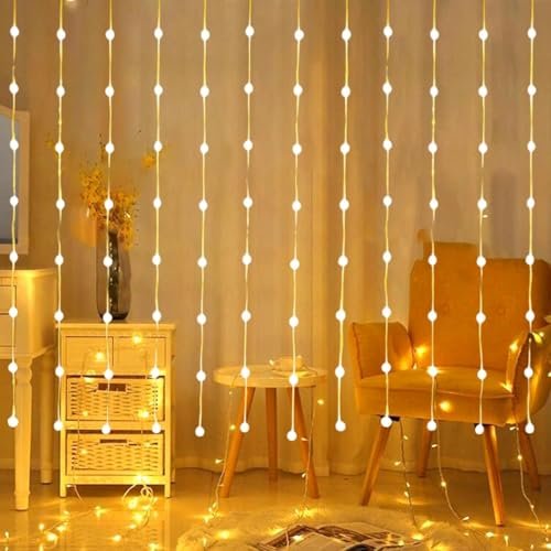 Quace 80 LED Crystal Ball Curtain Light 3×1 Meter with 8 Flashing Modes – Decorative Fairy String Light for Home, Party & Festival