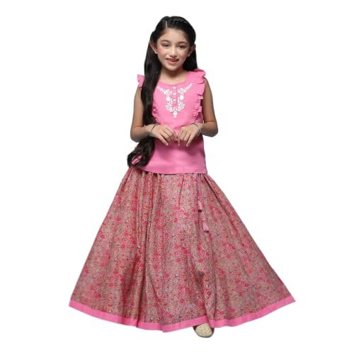 Biba Girls Printed Straight Cotton Kid (Kw2674_Pink_11, Salwar Suit Set)