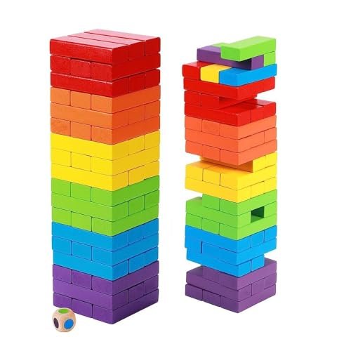 Toy Imagine 54 Pcs Colourful Wooden Blocks for Boys 7–14 Years – Indoor Balancing & Building Game, Montessori Wooden Toys, Kids Activity Tower Block for Cognitive Development & Fun