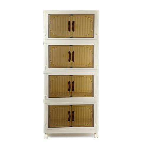 CELLO Foldable Plastic Cabinet | 4 Tier Cabinet | Multipurpose Storage Organizer for Clothes, Toys & Household Items | Racks for Home & Kitchen | Space-Saving Design | Beige & Brown