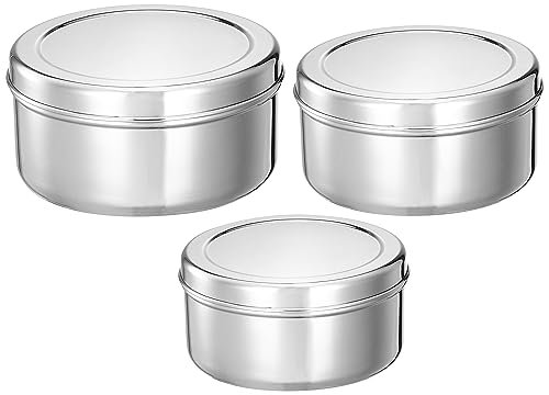 Amazon Brand – Solimo Puri Dabba Set | BPA-Free | Stainless Steel | Glossy Finish | Set of 3