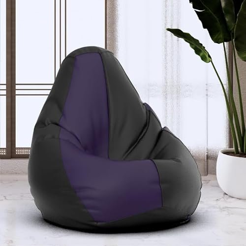 BeanHouse Bean Bag Chair Cover | Size: 0XL | Color: Black Indigo | Without Beans | Premium Leatherette Cover (CMF 0305)
