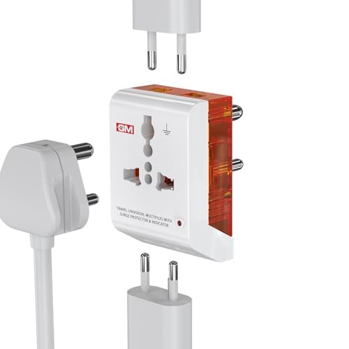 GM 3012 3-Pin Universal Multi Plug Fast Charging Travel Adapter | All-in-1 Worldwide Travel Adapter | Surge Protector | LED Indicator | Compact Design | Supports 150+ Countries | Safety Shutter