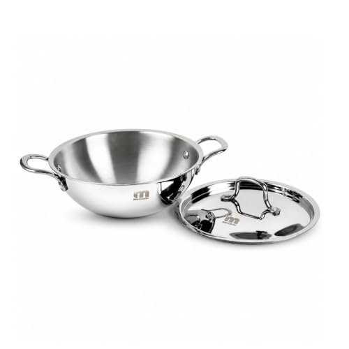 Mercado Triply Stainless Steel Kadhai 24 cm (2.7L) with Lid | SS304 Food Grade | Even Heating | Ideal for Daily Cooking & Frying | Induction & Gas Compatible | 5 Years Warranty