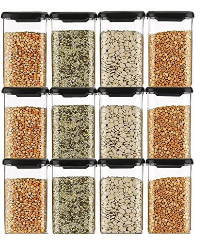 HOMEMET Homemet Premium Quality Unbreakable Air Tight Square Plastic Containers Set for Kitchen Storage 1100ml Plastic Easy Flow Cereal Dispenser Storage Box Jar Food Rice Pasta Pulses (1100 ML, 03)