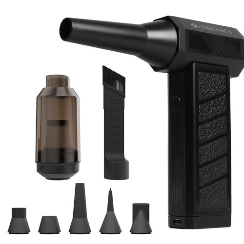 Zebronics Airgun 900, 2-in-1 Handheld High Speed Air Duster & Vacuum, Up to 60mins Runtime, 120000 RPM Motor, 4 Speed Modes, 5200mAh Battery, HEPA Filter, Digital Battery Indicator, LED Light