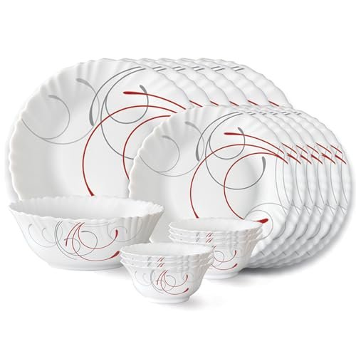 Larah by Borosil Boro Fluted Series Opalware Dinner Set | 19 Pieces for Family of 6 | Microwave & Dishwasher Safe | Bone-Ash Free | Crockery Set for Dining & Gifting | Plates & Bowls | White