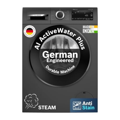 Bosch 9 kg 5 Star Front Load Fully-Automatic Washing Machine, AI ActiveWater, 14 Wash Programs, Removes 99.9% Germs with Steam, No Tangle or Wrinkle, SoftCare Paddle, Black Grey, WGA1420TIN
