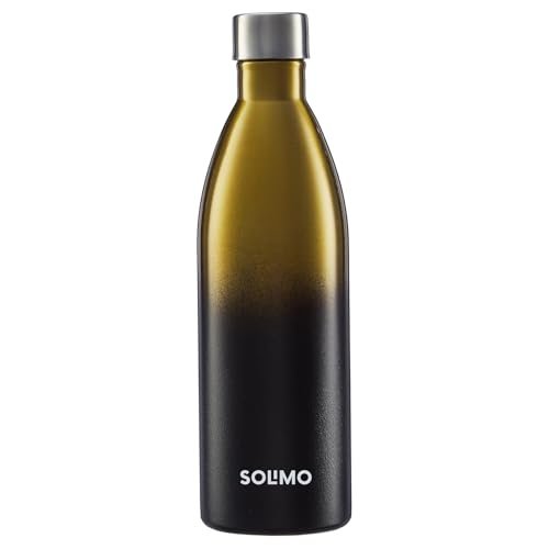 Amazon Brand – Solimo 1000ml Stainless Steel Vacuum Insulated Bottle | Double-Wall Insulation, Leak-Proof, 24 Hours Hot and Cold | for Work, Home, Commute and Travel | Gold & Black