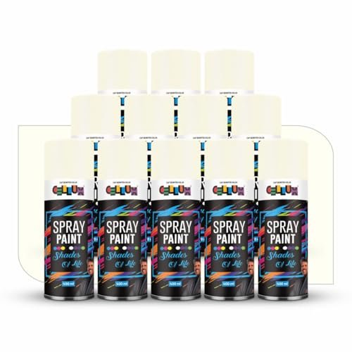 Cellux 2X Ultra Cover Ivory Spray Paint | DIY, Quick Drying with Glossy Finish for Metal, Wood, Wall & Other Surfaces – 400 ML – Pack of 12 Spray Paints