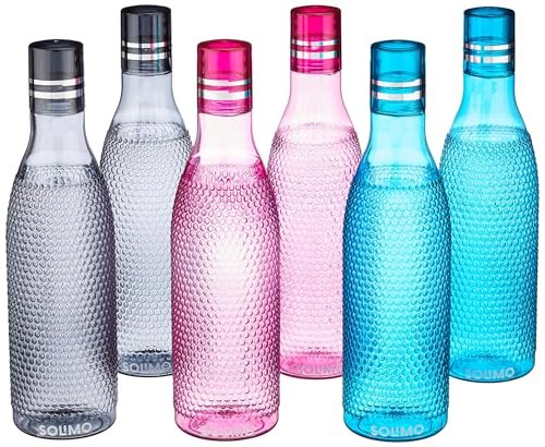 Amazon Brand – Solimo Unbreakable Round Plastic Water Bottle | Leak Proof | BPA Free | Ideal for Gym, Office, Home, Travel, College | 1 Litre Each | Set of 6 | Multi-Colour