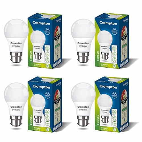 Crompton Dyna Ray LED Bulb | 5W | Cool Day Light | B22 Base | 180 Degree Coverage | 4kV Surge Protection | 440V High Voltage Protection | Pack of 4