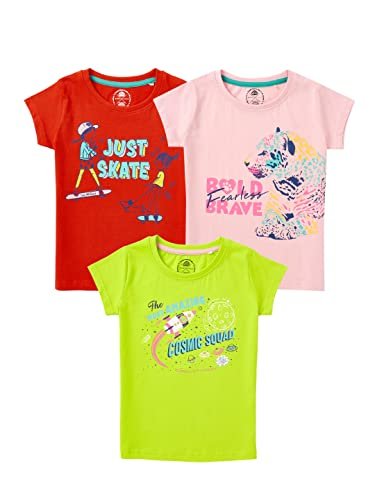 4 Years Girls Tshirts Pack of 3 By Cub McPaws | Kids Cotton Blend Pack of 3 T Shirts for Girls | Graphics Half Sleeves T-Shirt Combo| 4-5 Years
