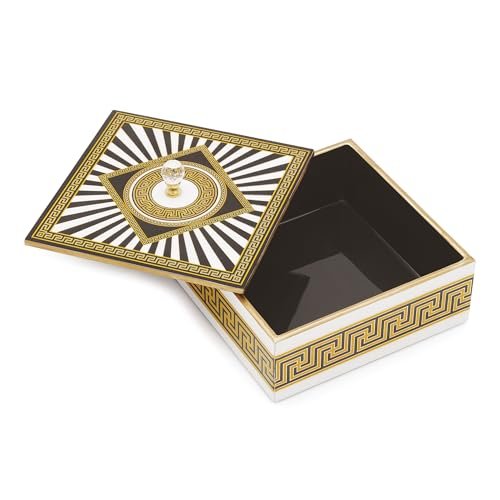 ATTRO Elegant Spiral Black Designer Wooden Square Multipurpose Box with Lid for Kitchen Storage, Chapati Box, Chocolate Box
