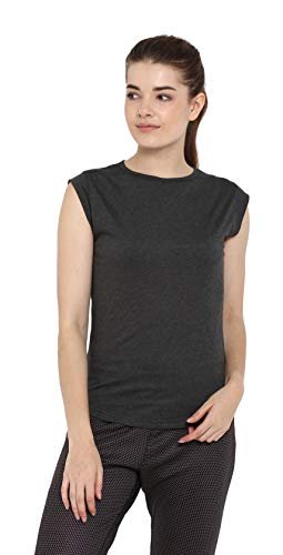 Ap’pulse Women’s Solid Regular Fit T-Shirt (AP-WN-RN-CAPSLEEVE-418_Charcoal Medium)