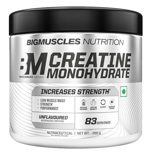 Bigmuscles Nutrition Creatine Monohydrate [83 Servings, Unflavoured] | Micronised Creatine Powder For Enhanced Muscle Strength With Rapid Absorption [250g]