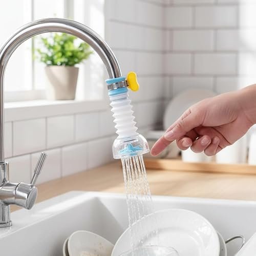 REWOF Adjustable Kitchen/Bathroom Faucet Sprayer Head – Water Saving Plastic Tap Aerator, Shower Regulator, & Sprinkle Nozzle – Standard Polished