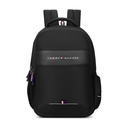 Tommy Hilfiger Joshua Polyester Unisex 15 Inch Laptop Backpack – Black | 21 Ltr Capacity| Padded & Adjustable Strap | Water Resistant | 3 Compartment | Water Bottle Holder | USB Cable holder Pocket
