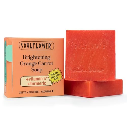 Soulflower Brightening Orange Carrot Soap for Glowing Skin | Deep Cleansing Handmade Bathing Bar For Hard Water with Ginger & Vitamin E | Helps Revive Dull Skin & Refreshes Skin | All Skin Types|100g