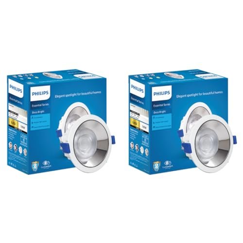PHILIPS 18 Watt Chrome Reflector LED Ceiling COB Round Spot Light with Focused Beam | Cut Out: 138mm | Warm White, Pack of 2 (Deco Bright)