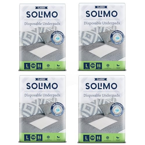 Amazon Brand – Solimo Classic Disposable Underpads | Large Size | Count 40 | 90 X 60 cm | High Absorbancy | Super Soft | Unisex | for Men & Women