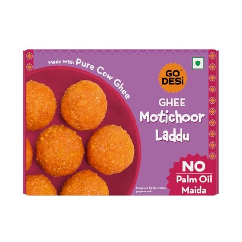 GO DESi Ghee Motichoor Laddu – 200/150 grams | Made with Bengal Gram Flour and Pure Cow Ghee | Indian Sweets | Sweets Gift Pack