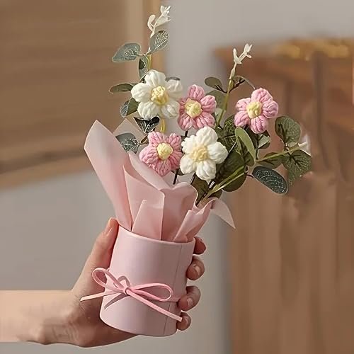 Artificial Crochet Flower Bouquet/Artificial Flowers Bunch/Crochet Flowers Bouquet/Crochet Flowers/Flowers Bouquet for Girls Home Decor (Pink Bouquet)