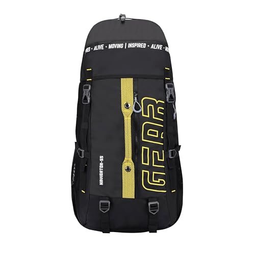 Gear Navigator 55L Extra Large Water Resistant Rucksack/Travel bag/For Men & Women(Black – Yellow)