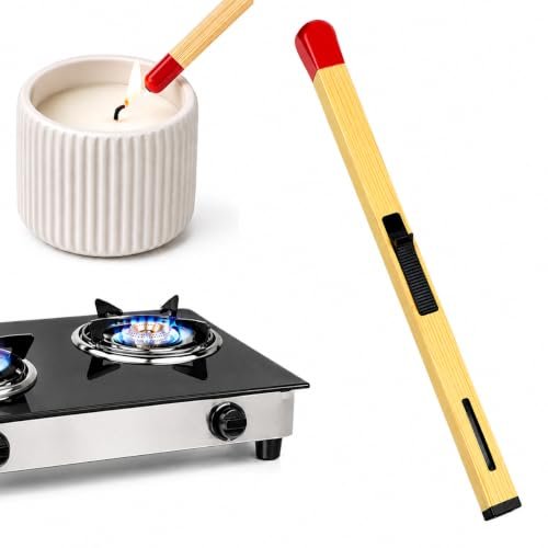 Crasts Match Stick Shaped Butane Lighter, Long Handle Refillable Gas Lighter with One Touch Trigger & Visible Fuel Level, Multipurpose Lighter for Gas Kitchen, Candle & Outdoor Use, Pack of 1