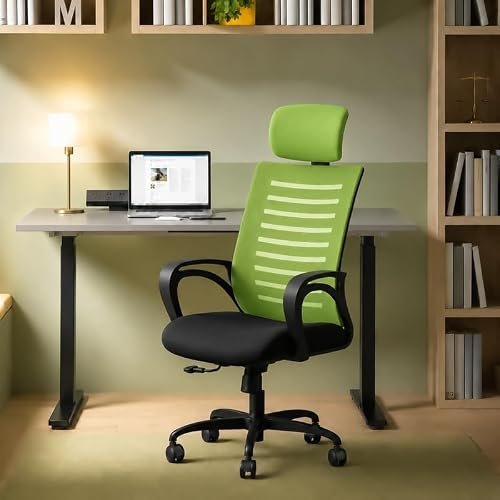 CELLBELL Desire C104 Mesh High Back Ergonomic Office Chair – Adjustable Seat Height, Sturdy Metal Base, Revolving Study & Computer Chair for Work from Home, Pistachio Green