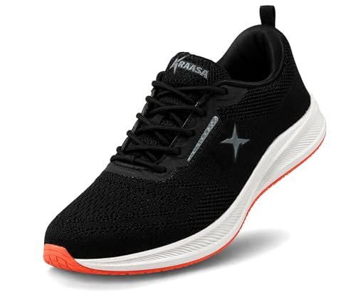 Kraasa Men’s Running Shoes | Breathable Mesh Upper | Lightweight Phylon Sole | Cushioned EVA Insole | Comfortable Sports & Casual Sneakers BlackGrey UK 6
