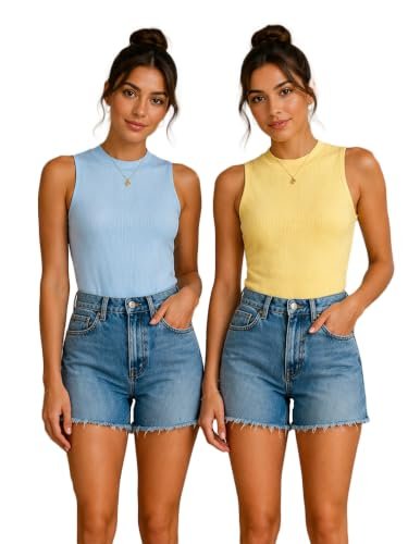Toochki Tops for Women Crop Top for Women’s Tank Activewear Tee Casual Sports Cotton High Neck Camisole Pack of Two (2)